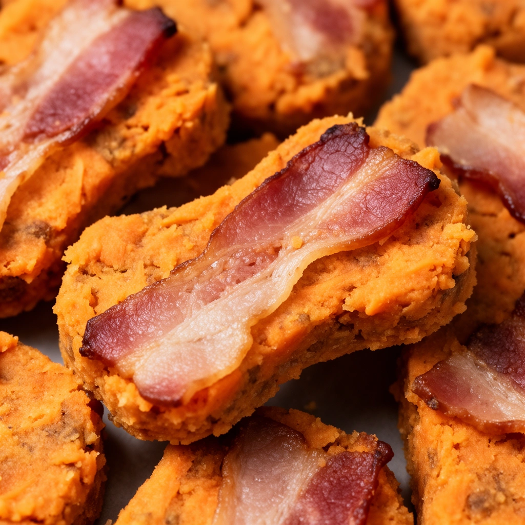 homemade sweet potato and bacon dog treats illustration